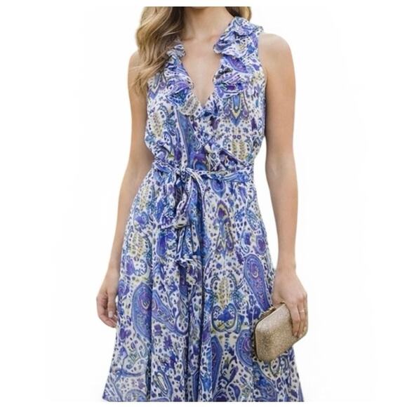 Lauren by Ralph Lauren Dresses & Skirts - Lauren Ralph Lauren Silk Paisley Wrap Dress Size 12‎ Ruffle V-Neck Blue Purple